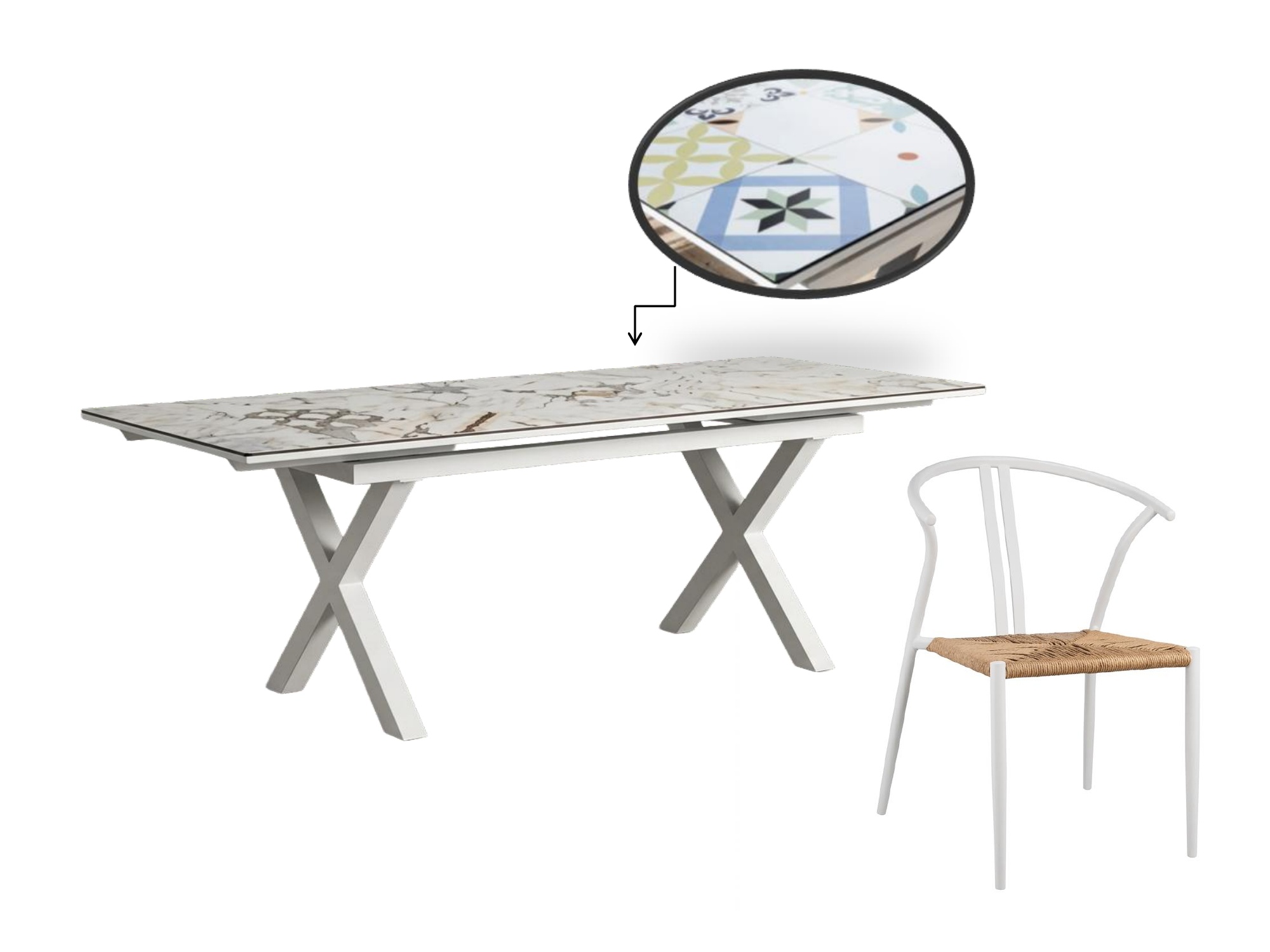 Mesa de jardín y silla — mirada de cerca Boho