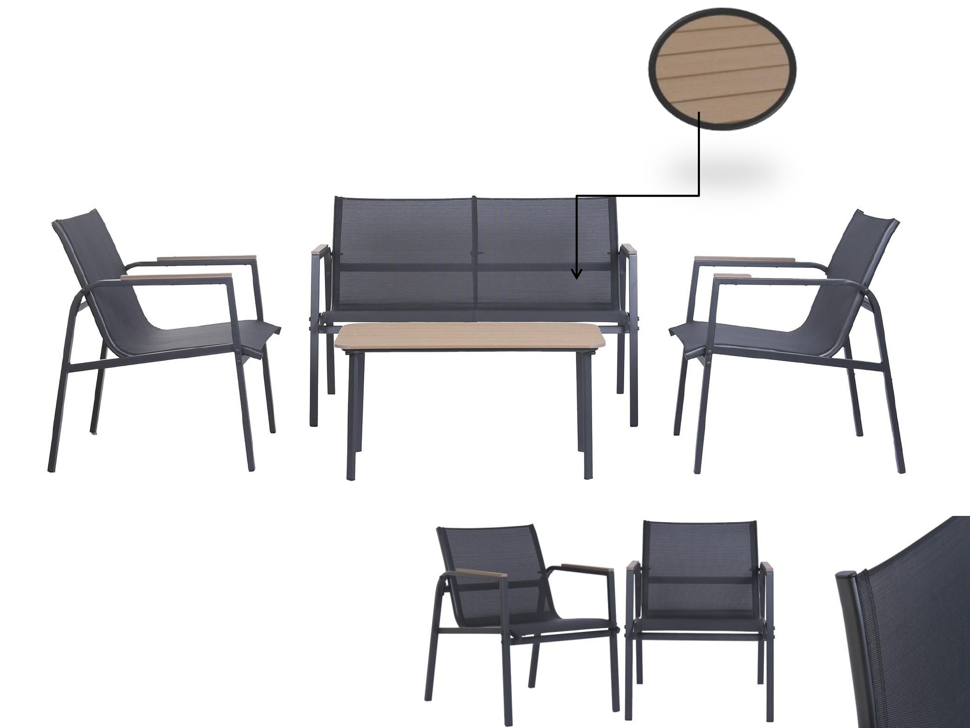 Conjunto de exterior con sofá y mesa — mirada de cerca Contemporánea